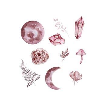 Watercolor boho moon set vector