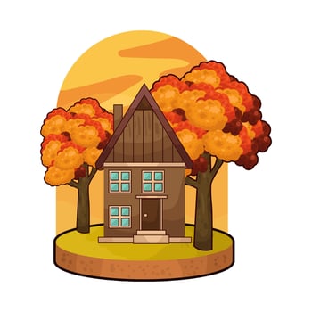 house with autumn trees vector