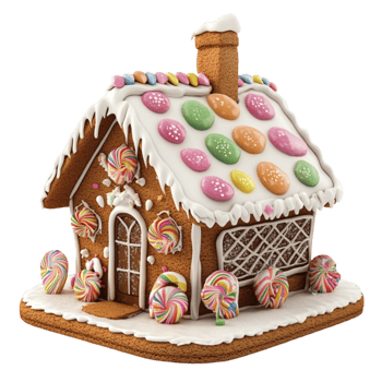 Gingerbread House with White Candy Roof AI-Generative png