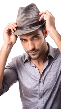 Man tipping his hat, showing a polite gesture with a smile png