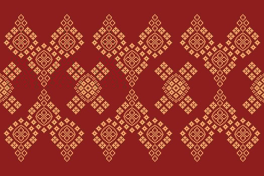Traditional ethnic motifs fabric pattern cross stitch red background 22.8.24 1 vector