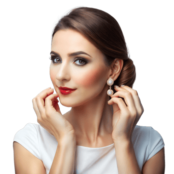 Woman applying lipstick, focusing on perfecting her appearance png