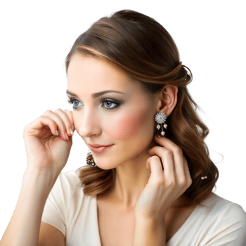 Woman smiling while applying lipstick, completing her beauty routine png