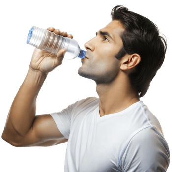 Man drinking bottled water, staying refreshed and healthy png