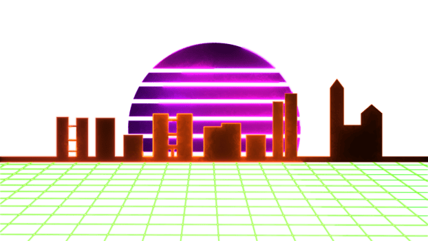 Glowing icon retro style sun building neon png