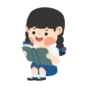 Kid girl sitting and reading a book vector