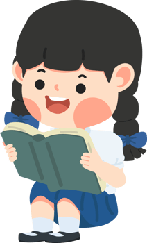 Kid girl sitting and reading a book png