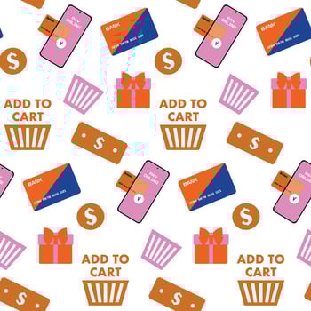 Seamless pattern with Flat Online shopping Concept Elements Isolated on white. background with cart, delivery, credit card, smartphone for online shop, store, buying on internet. vector