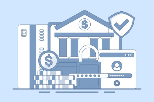 Safe online banking concept, online banking and mobile payments, login to bank account, digital wallet, internet money, savings and finance, mobile banking. Flat illustration on background. vector