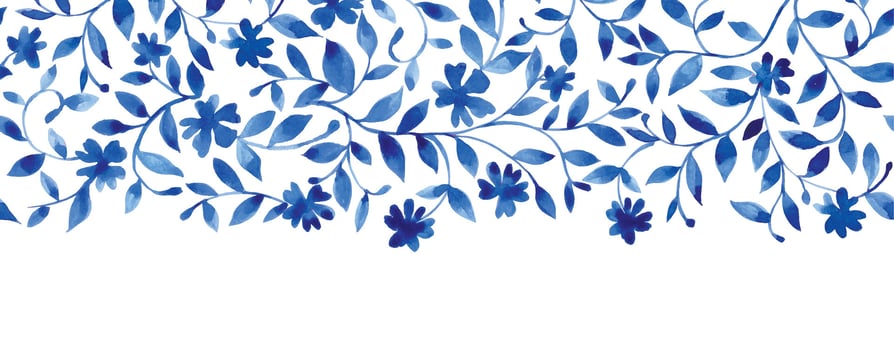 seamless watercolor border with a pattern of small blue flowers. vector