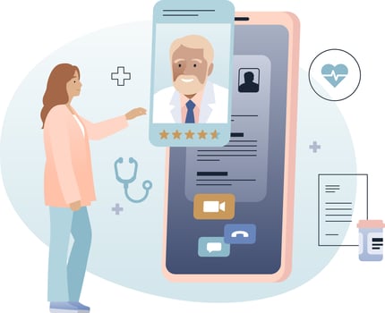 Telehealth, doctor, healthcare review illustration vector