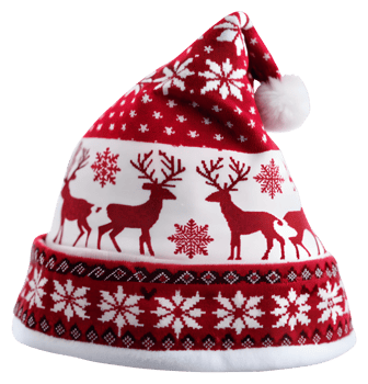 Hat with reindeer and snowflake patterns for winter decor on a transparent background png