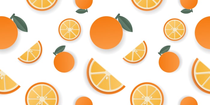 Seamless pattern 3d papercut sliced orange fruit. Summer cutout layered fruits for restaurant, food, drinks, bars, recipes, summer, sweets, vegan, social media, presentation design. vector