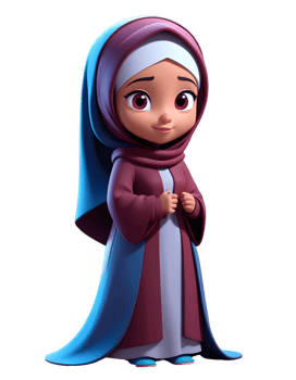 A cartoon muslim girl in a purple and blue dress png