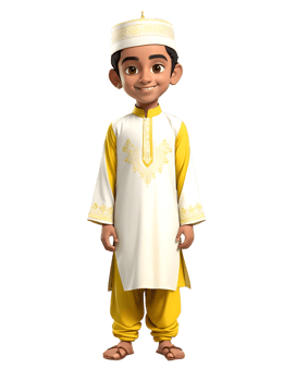 A cartoon boy in a traditional muslim outfit png
