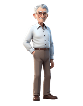 An old man in a white shirt and brown pants png