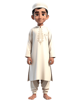 An animated boy in a traditional muslim outfit png