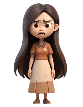 A cartoon girl with long hair and brown skirt png