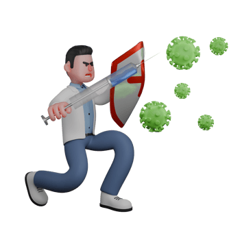Male Professional Doctor. A Male Holding a Large Syringe and a Shield with a Red Symbol on it, Ready to Face the Virus. 3D Character Healthcare png