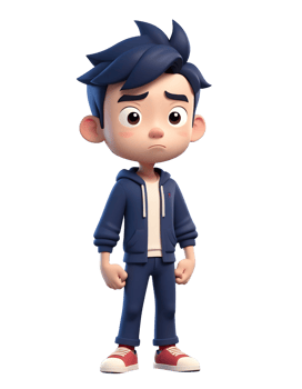 A cartoon boy in a blue jacket and red shoes png