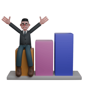 of an Educational Professional. A man in a suit sits over a bar chart, with his arms raised high. Male Teacher png