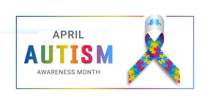 World April Autism Awareness Month. World Awareness Day card. Puzzle 3d ribbon illustration, vector