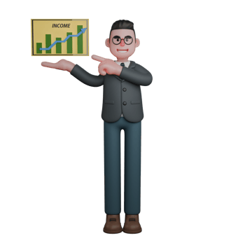 man in formal attire is presenting a board displaying an income growth chart. Professional png