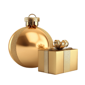 Gold Christmas Ball and Gift AI-Generative png