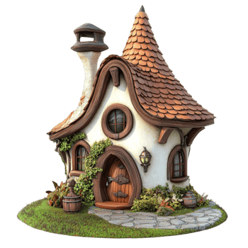 Whimsical Fairy House with Roof and Door on Transparent Background. png