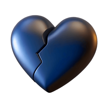 3d black broken heart, shiny chrome material. Trendy y2k design element isolated on background png