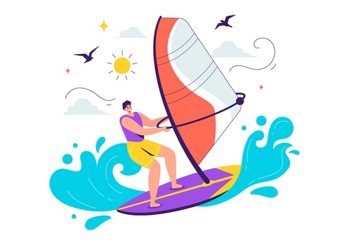 Windsurfing Illustration with Person on Sailing Boat vector