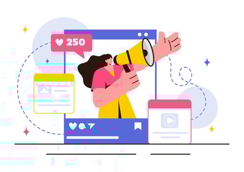Illustration of Influencers Promoting Products Through Social Media in a Flat Cartoon Style vector