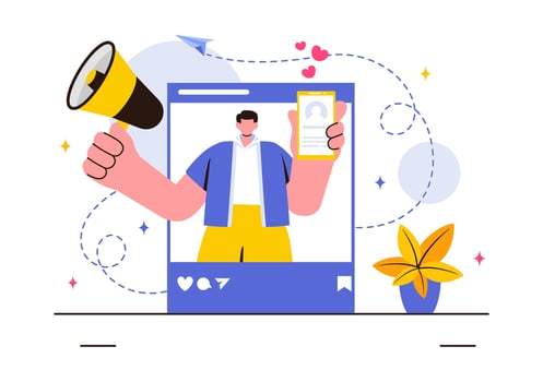 Flat Cartoon Style Illustration of Celebrity Influencers Promoting Brands Online vector