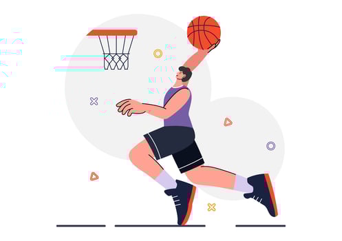 Happy Young Man Dunking a Basketball Illustration in a Uniform on a Tournament Court Set Against a Flat Style Background vector
