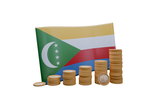 3D render illustration of Comoros flag and currency called Franc png