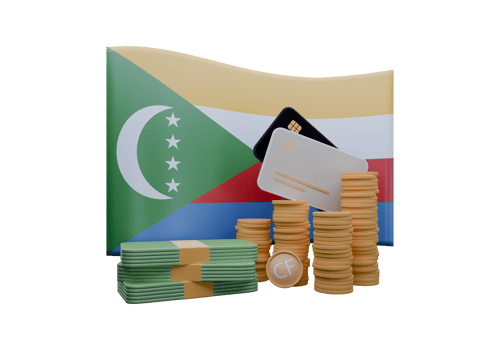 3D render illustration of Comoros flag and currency called Franc png