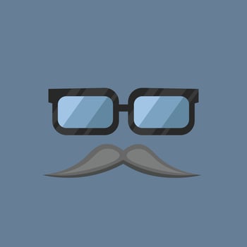 black glasses and moustache in flat design. vector