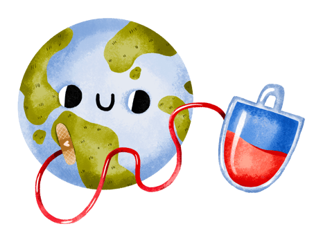 Illustration for Blood Donation Day. Planet Earth donates blood. Cartoon illustration on isolated background png