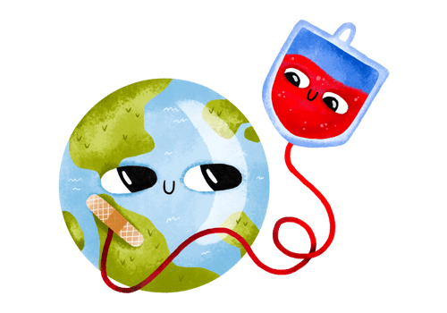 Planet earth and blood transfusion, plasma, platelets. Blood donor day. Medical illustration, health care. Illustration on isolated background. Children's cartoon illustration png