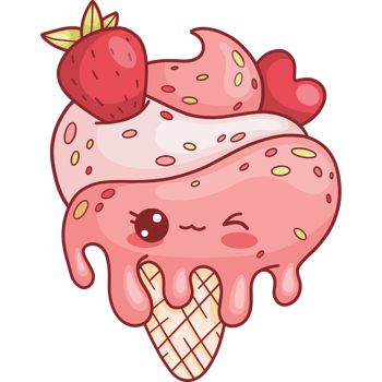 Cute ice cream cone with strawberries character png