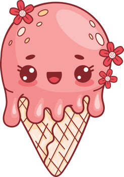 Ice cream cone character with flowers png