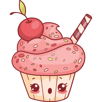 Cute cream cupcake with cherry character png