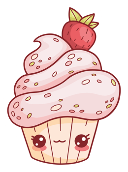 Cream cupcake with strawberry character sticker png