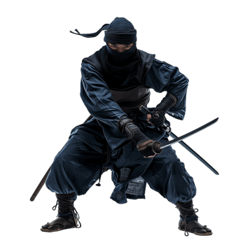 Japanese Ninja In Guard Pose Holding Sword on Transparent Background png