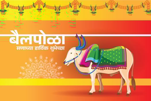 Traditional Bail Pola Festival Poster with Decorated Ox and Floral Garlands vector