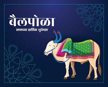 Traditional Bail Pola Festival Greeting Posters with Decorated Ox and Marathi Wishes vector