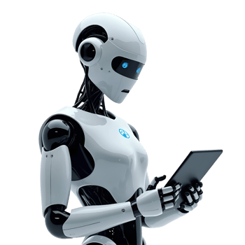 ai robot using on tab isolated on transparent background png