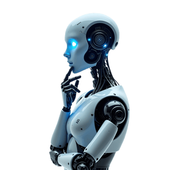 ai robot thinking, side view, isolated on transparent background png