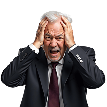 Stressed old senior businessman holding his hands on the head, Worried and anxious, thinking about problem or trouble, isolated on transparent background png