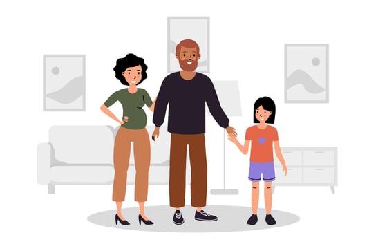 Family enjoying a happy moment together in a cozy living room setting during daytime vector